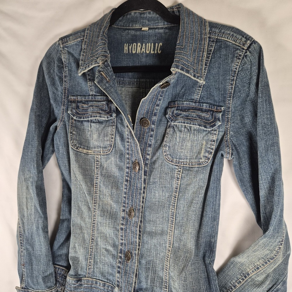 Vintage Y2K Denim Babydoll Mini Dress Western Cowgirl Festival Core Size 7/8 - Picture 2 of 14